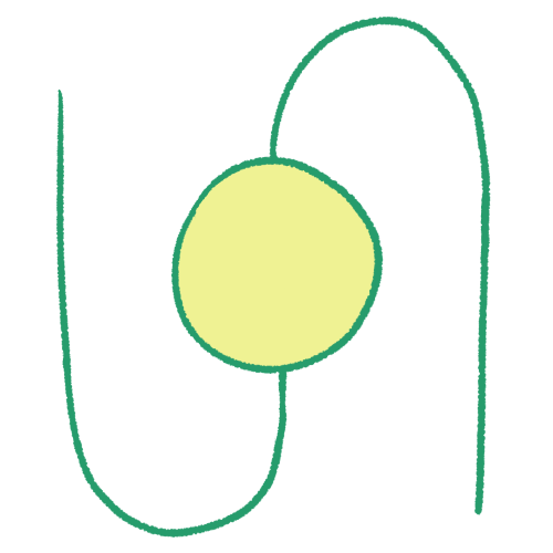 a drawing of a light green circle, with a large green sideways S over top of it, with the middle of the S intersecting the centre of the circle.